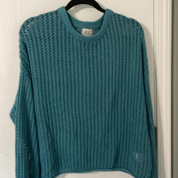 BDG Urban Outfitters Cable Knit 100% Cotton Turquoise Sweater Oversized Small - Picture 5 of 6